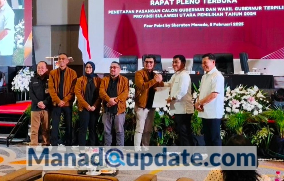 KPU Sulut menetapkan YSK VM sebagai Gubernur dan Wakil Gubernur Sulut terpilih, di Hotel Four Points by Sheraton Manado, Rabu (05/02)