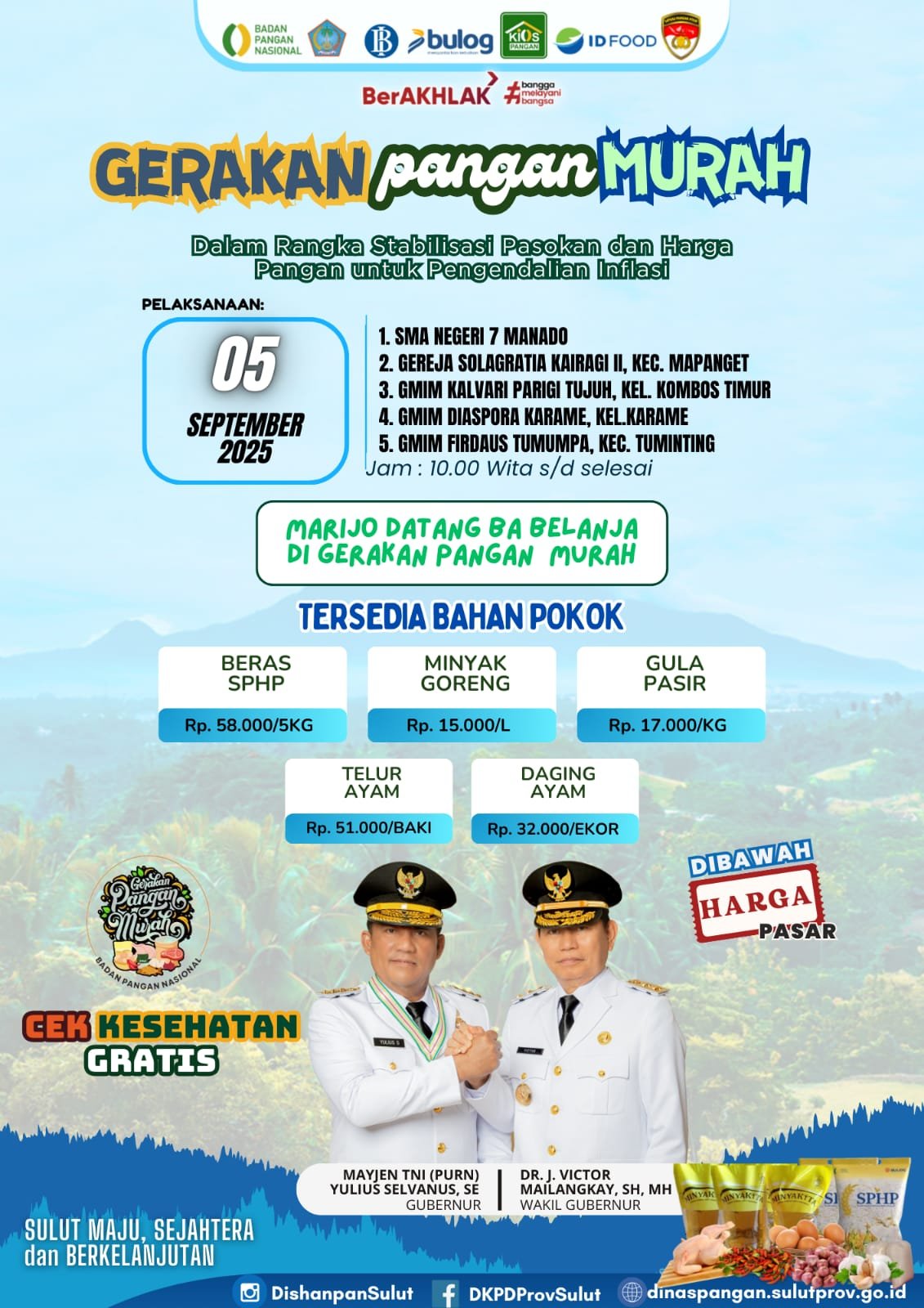 Melalui Gerakan Pangan Murah (GPM) yang digelar hari ini mulai pukul 10.00 WITA, Pemprov Sulut menghadirkan solusi nyata di tengah tantangan harga kebutuhan pokok yang sering bergejolak.